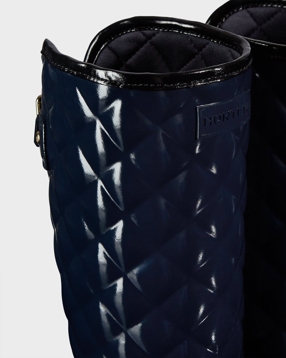 Hunter Høje Gummistøvler Dame Mørke Blå | Refined Adjustable Quilted Gloss | JZGBY-1892